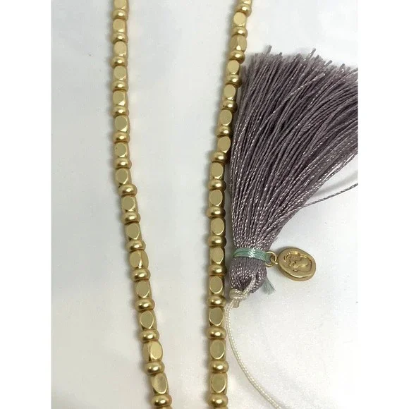 Fairy Whimsy necklace choker Gold tone beads purple tassel accent bolo style - Picture 8 of 9